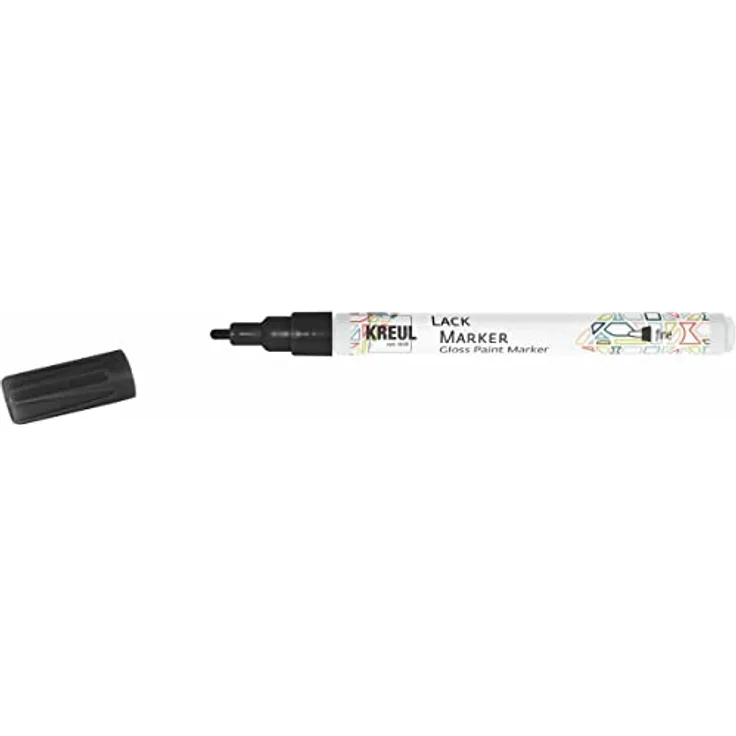 KREUL 47211 - Lackmalstift fine schwarz, mit Rundspitze Strichstärke 1 - 2 mm, zum Gestalten, Beschriften und Verzieren von kleinen, originellen Geschenken, Karten, uvm.