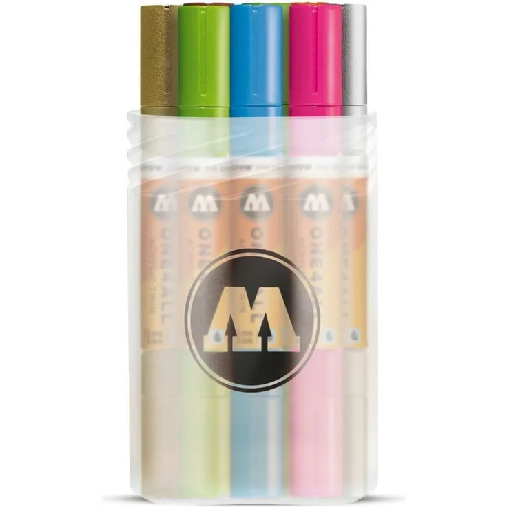 MOLOTOW Permanentmarker ONE4ALL Acrylic Twin Basic-Set 2, nachfüllbar, wasserfest, 12er Stiftebox in verschiedenen Farben