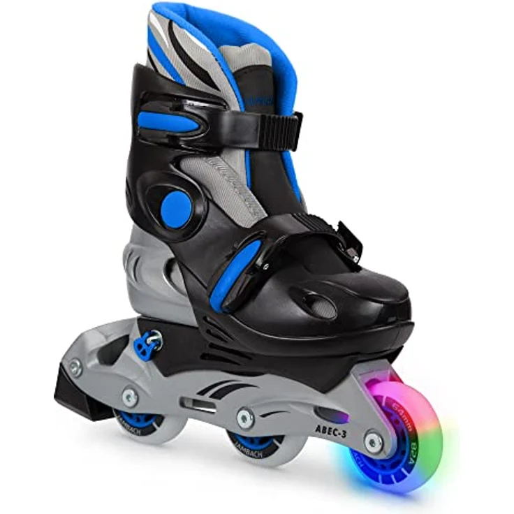 JAMBACH Kinder Inliner Set mit Protektoren verstellbar zum Rollschuh mit LED blau (M (34-37)) - Kinder Inliner-Set, größenverstellbar, mit Blinkfunktion – Bild 2