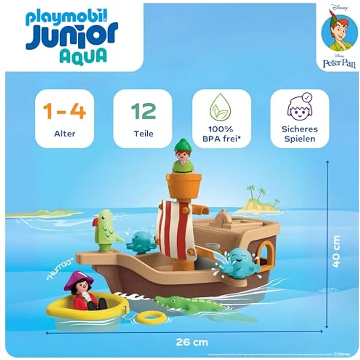 PLAYMOBIL JUNIOR & Disney Peter Pans Piratenschiff, nachhaltiges Spielzeug aus 90% biobasiertem Kunststoff, ab 1 Jahr, Fördert Motorik & Rollenspiel, mit Figuren & Zubehör, 71769 – Bild 2
