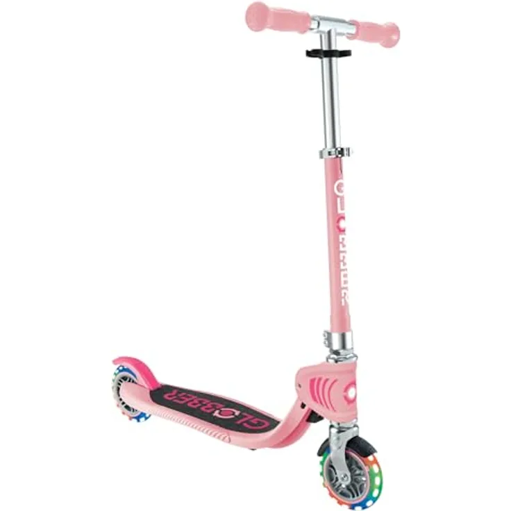 Globber Flow Foldable Junior Lights, faltbarer 2-Rad-Tretroller mit verstellbarem Lenker, leuchtenden Rädern und stoßabsorbierenden Reifen, ab 3 Jahren, ideal für Anfänger