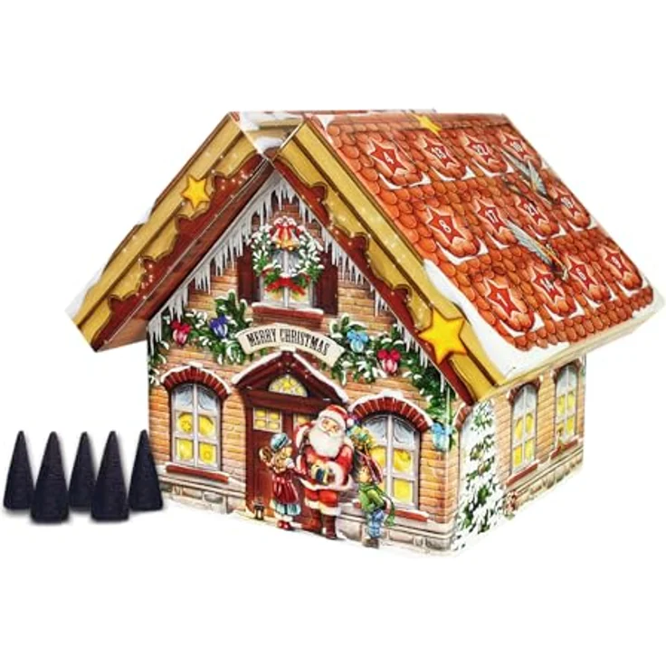 ROTH Räucherkegel-Adventskalender Räucherhaus gefüllt mit 24 verschiedenen Räucherkerzen, Räucherkerzchen-Kalender für die Vorweihnachtszeit – Bild 2