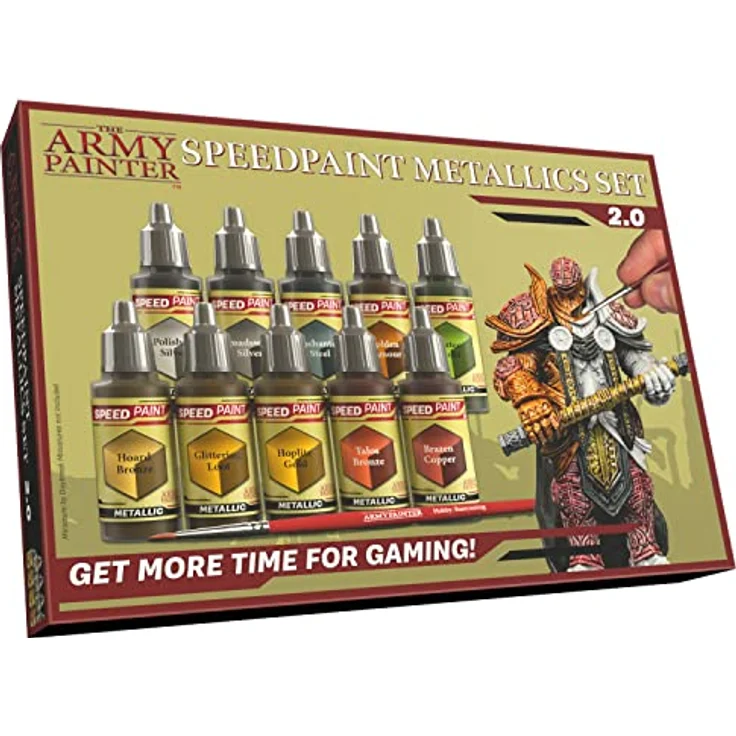 The Army Painter Speedpaint Metallics Paint Set 2.0, 10 Acrylfarben Metallic 18ml, inklusive 1 Grundierpinsel, Modellfarben für Fantasy Miniaturen – Bild 1