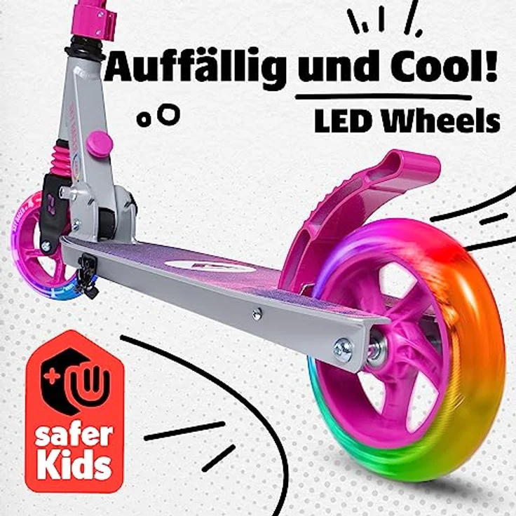 Apollo Skyracer City Roller mit LED Leuchträdern | Roller Kinder 6 Jahre | City Scooter mit Federung | Tretroller für Kinder und Teens | Kinder Roller klappbar und höhenverstellbar, Starlight – Bild 3
