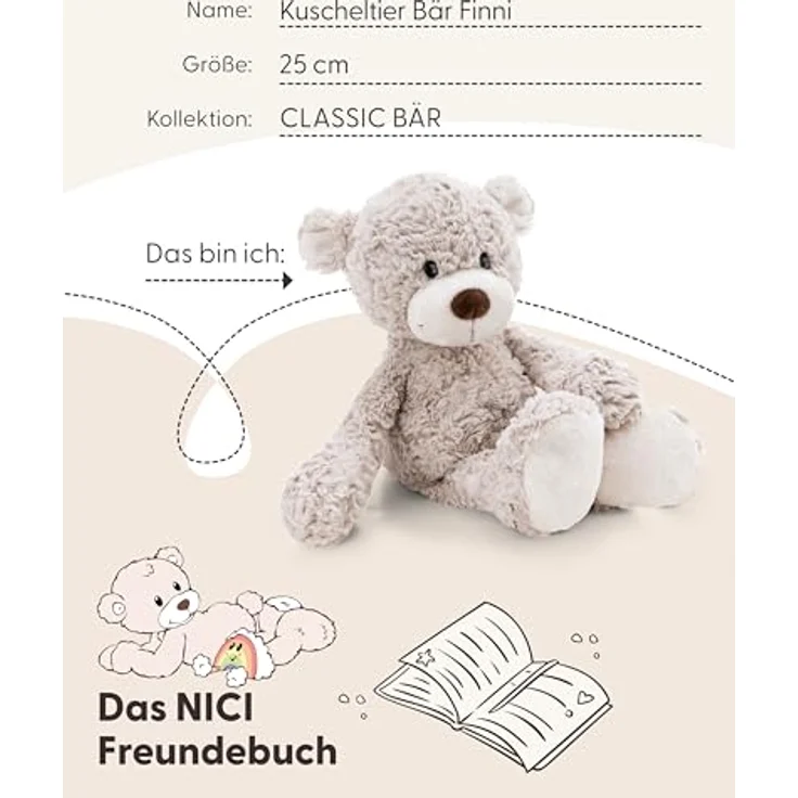 NICI Bär Finni 25cm, graues Kuscheltier aus weichem Plüsch, ideal zum Kuscheln & Spielen, Geschenkidee für Kinder & Erwachsene | 62313 – Bild 5