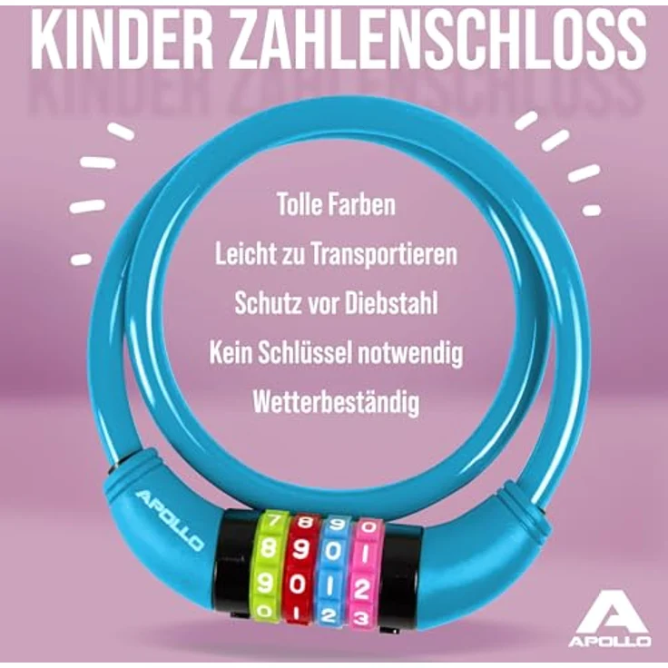 Apollo Kabelschloss / Zahlenschloss 650mm, sicheres Zahlenschloss für Kinderfahrräder, Blau – Bild 2