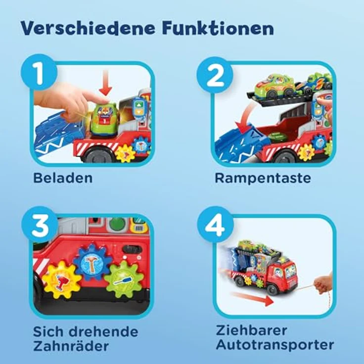 Vtech Babys Autotransporter, Musikspielzeug mit 2 Spielmodi, 3 bunten Tasten, aufleuchtenden Lichtern und 4 gesungenen Liedern – Bild 4