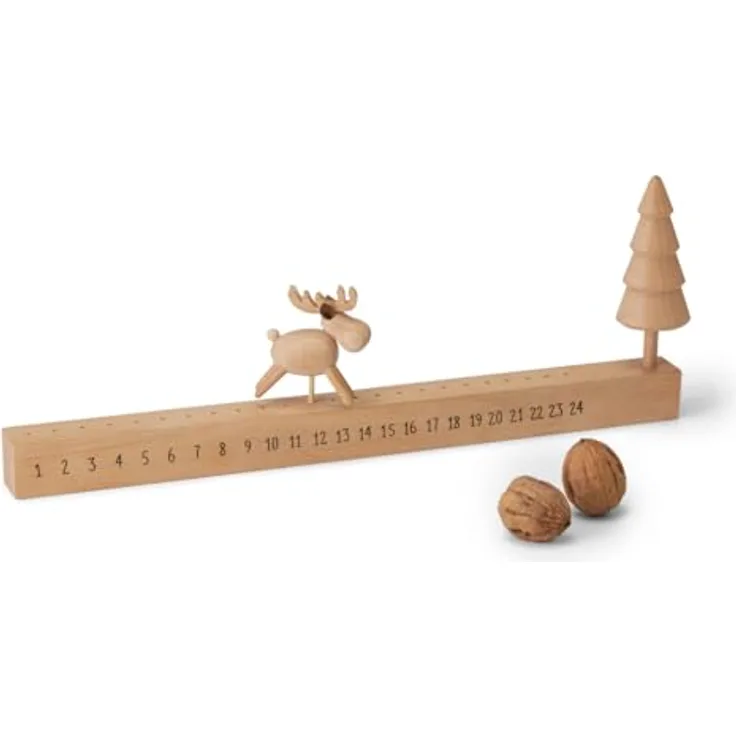 PHILIPPI Adventskalender ELMAR aus Buchenholz, mit kleinem Elch, natur, 13.5 cm hoch, 36.5 cm breit