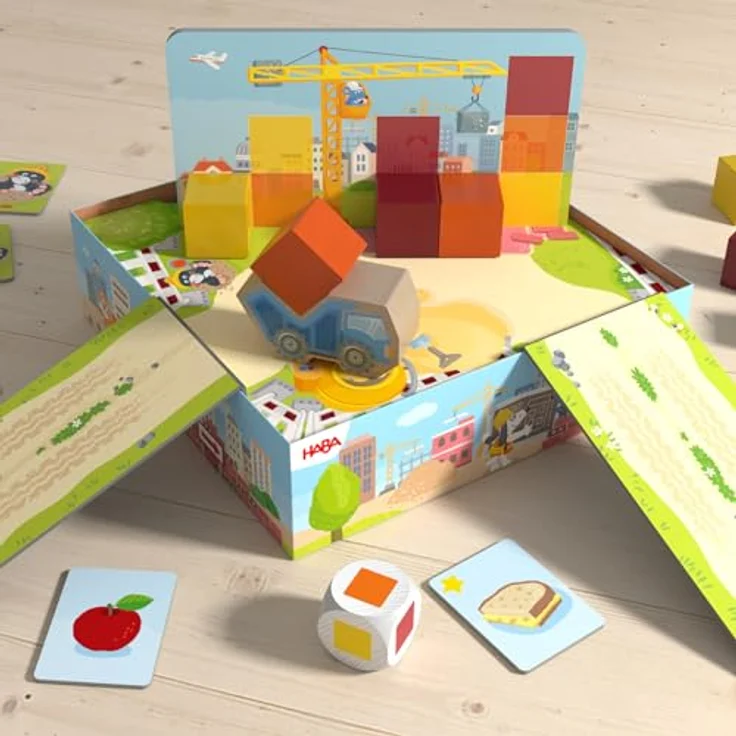 HABA Meine ersten Spiele – Stein auf Stein – Kreatives Regelspiel mit 3D-Spielkulisse und 12 Stapelsteinen für 1–4 Kinder ab 2 Jahren – Bild 5