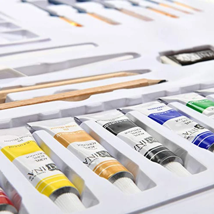 Artina Kreativset Corsica, 24tlg Zeichen- & Acrylmalset mit 5 Leinwänden, 8 Acrylfarben und Pinselzubehör – Bild 7