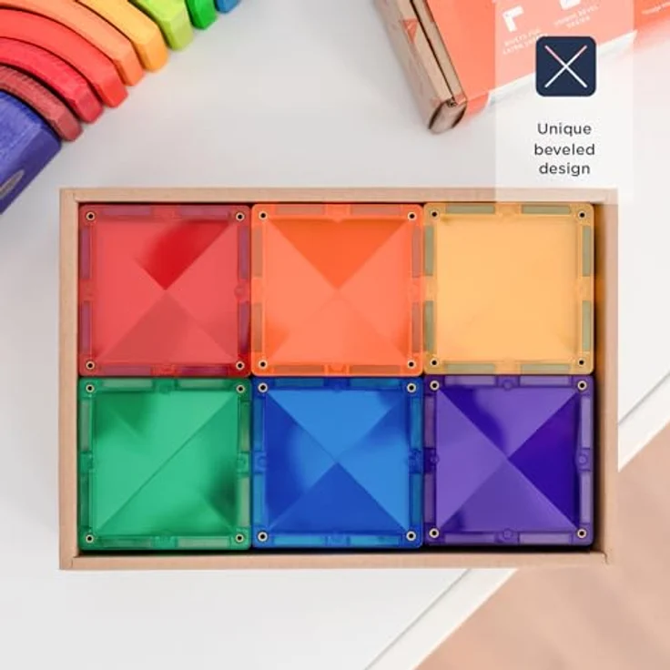 Connetix Rainbow Square Pack Magnetbausteine, (Open Play, 42 Teile), pädagogisches Lernspiel, ab 3 Jahren – Bild 4