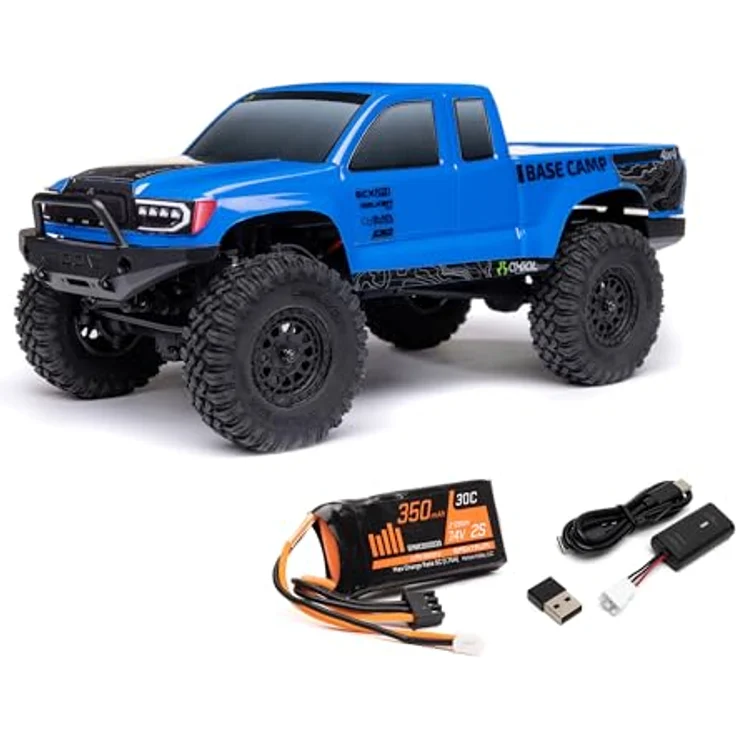 Axial SCX24 Base Camp 1/24, 4x4 Rock Crawler Brushed RTR, mit maßstabsgetreuer Karosserie und Spektrum Funksystem, Blau – Bild 1