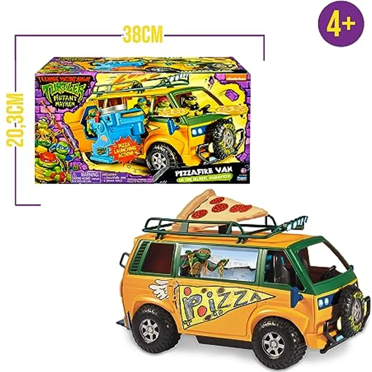 Giochi Preziosi Caravana Teenage Mutant Ninja Turtles Pizzawagen, detailreiches Fahrzeugspielzeug mit Platz für bis zu vier Figuren, beweglichen Teilen und integriertem Pizzaofen-Fach – Bild 2