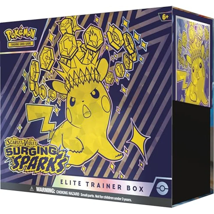 The Pokemon Company Pokemon Surging Sparks Elite Trainer Box, 9 Booster-Packs, 1 Full-Art Premium-Promo-Karte, 65 Kartenhüllen, 45 Energiekarten, Spielerleitfaden, Schadenszählerwürfel und Münzwurf-Marker – Bild 3
