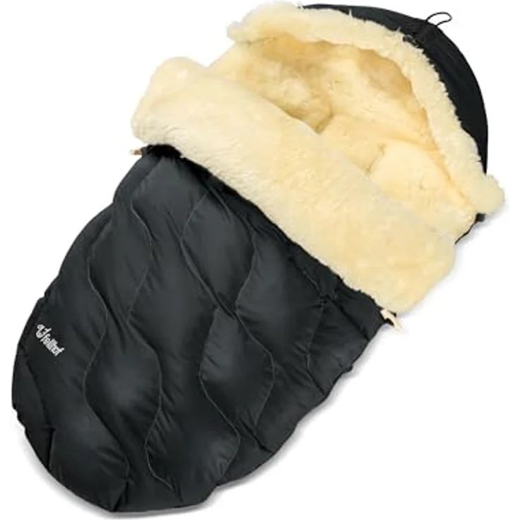 Fellhof® Lammfell Fußsack WINTERBERG, OEKO-TEX® zertifiziert, 50x98 cm, wind- und wasserdicht, waschbar bis 30°C, schwarz – Bild 1