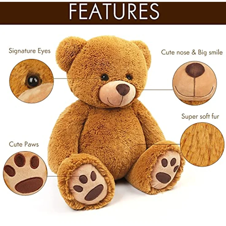 LotFancy Teddybär 50cm, Kuscheltier aus Plüsch mit hochwertigen Materialien, Braun, ideales Geschenk für Kinder und Freundinnen, Geburtstag, Valentinstag – Bild 2