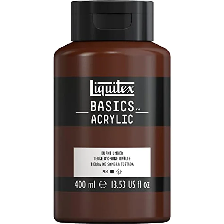 Liquitex Basics 8870333 Acrylfarbe, monopigmentierte Künstlerpigmente, lichtecht, mittlere Viskosität, seidenglänzender Finish, 400ml - Umbra gebrannt – Bild 1