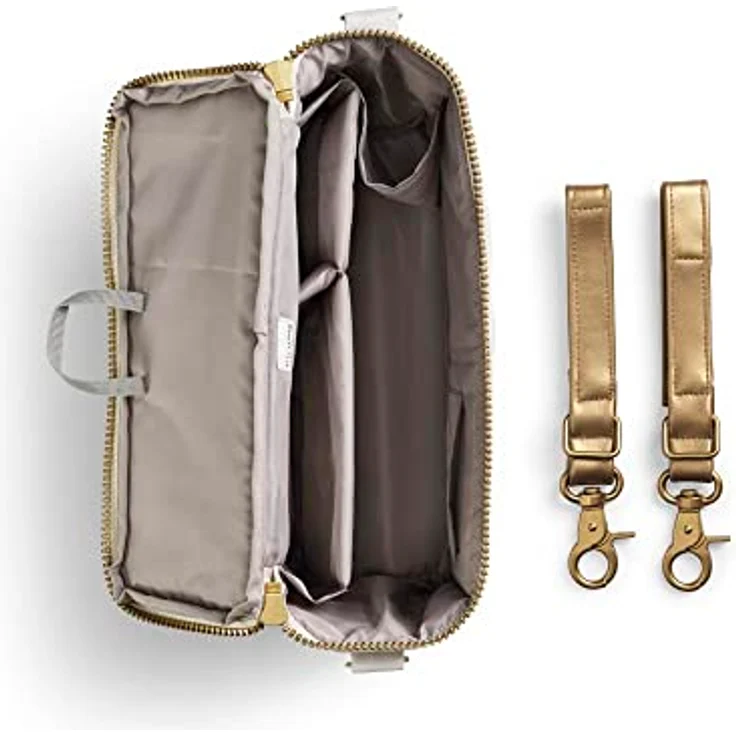 Elodie Kinderwagen Organizer Cream White Gold, Wickeltasche mit Reißverschluss, 4 Fächer und 2 Außentaschen – Bild 5