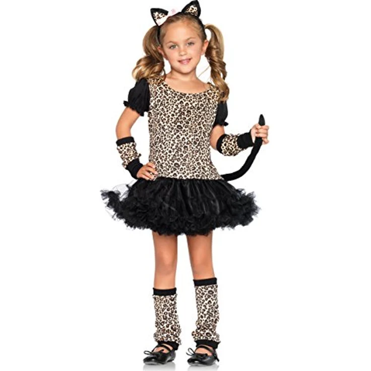 Leg Avenue Little Leopard Kinderkostüm, 5-teilig mit Kleid, Petticoat, Schwanz, Stulpen und Haarreif, Größe 110-116 – Bild 1