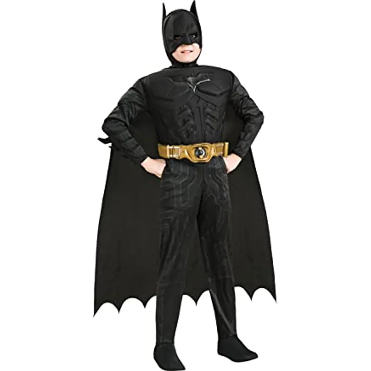 Rubies Batman Deluxe Muscle Chest, Kinderkostüm mit muskelbepackter Brust, Schwarz und Gold, inkl. Cape und Halbmaske