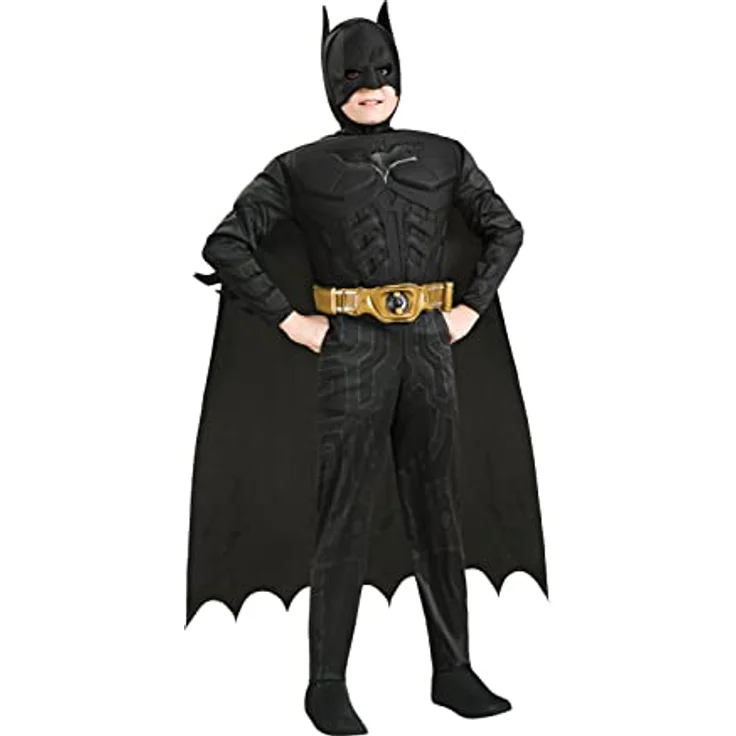 Rubies Batman Deluxe Muscle Chest, Kinderkostüm mit muskelbepackter Brust, Schwarz und Gold, inkl. Cape und Halbmaske – Bild 1