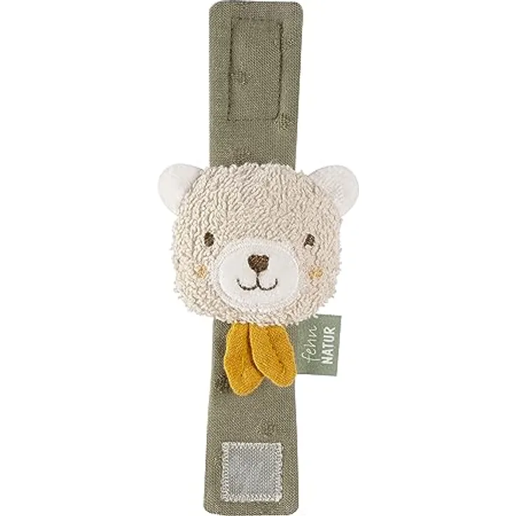 Fehn Rasselarmband Bär fehnNATUR – Activity-Armband mit Rassel und Bio-Baumwolle (kbA) zum Greifen, Bewegen & Geräusche erzeugen – Lernspielzeug für Babys und Kleinkinder ab 0+ Monaten