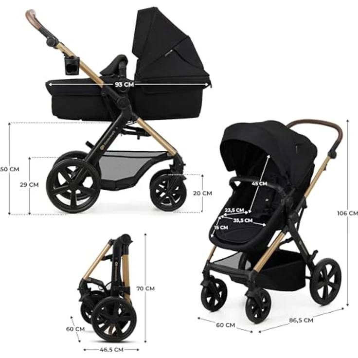 Kinderkraft 4in1 Kombi-Kinderwagen-Set MOOV 2, wendbarer Sitz & Wanne in Pure Black, inkl. Babyschale MINK PRO, Isofix-Base, Wickeltasche & Zubehör, für Kinder von 0 bis 22 kg – Bild 19