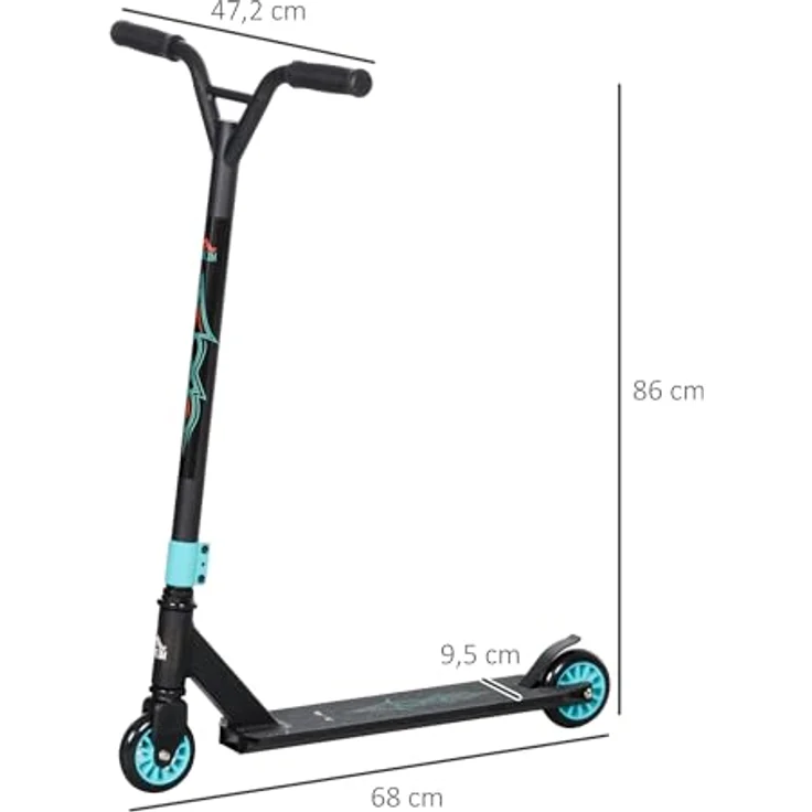 HOMCOM Stunt Scooter mit 360° Lenkung, ABEC 9 Kugellager, 100mm Kunstleder Räder, Tretroller aus Aluminium Stuntscooter bis 100kg belastbar, Kickscooter Trick Roller Funscooter für Kinder ab 14 Jahre, blau – Bild 5