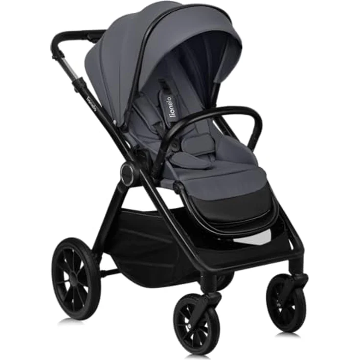Lionelo LAYLA 2 in 1 Kombikinderwagen, für 0-48 Monate bis 22 kg, mit verstellbarer Rückenlehne, Luftzirkulation, 360° schwenkbaren PU-Rädern und vollständiger Federung, AiryDots, wasserdichtes XXL-Verdeck – Bild 5