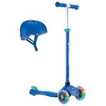 Globber Primo Plus Lights - Kinder Tretroller und Helm, 3-rädrig, LED-Leuchtrollen, blau