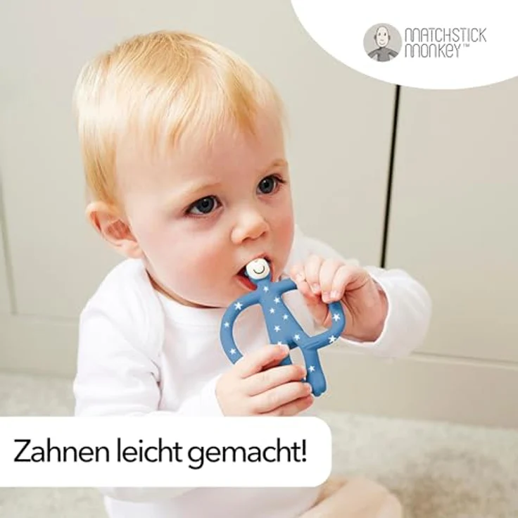 Matchstick Monkey Little Stars, Beißring mit ergonomischem Design und Massage-Noppen, für zahnende Babys ab 3 Monaten – Bild 5