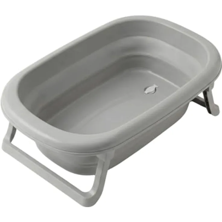 TEGA BABY Faltbare Babybadewanne mit Ablaufstopfen, rutschfeste Füße, kompakt faltbar, stabil für Zuhause & Reisen, Grau
