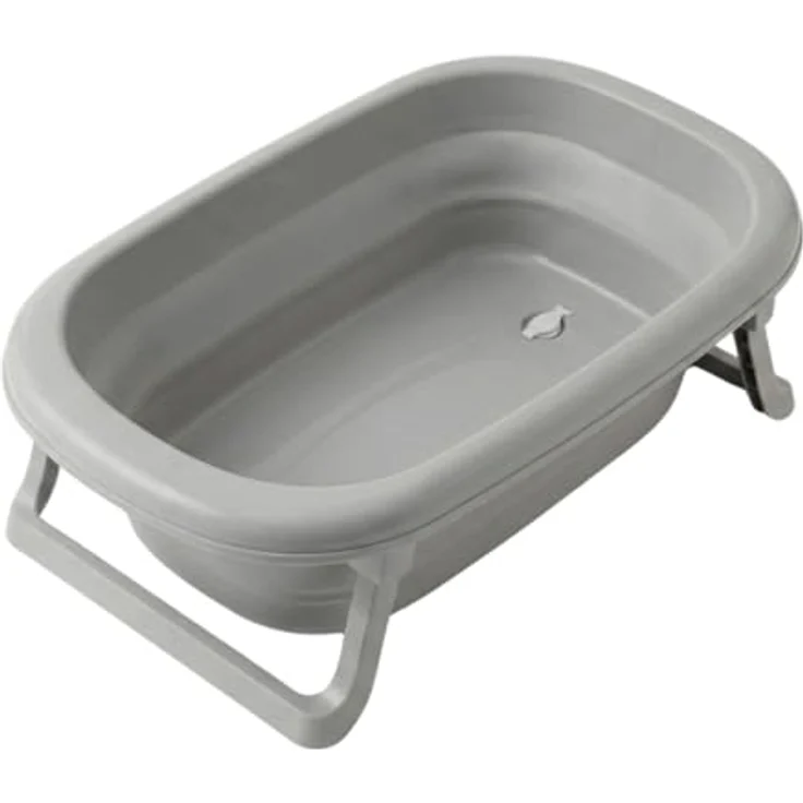 TEGA BABY Faltbare Babybadewanne mit Ablaufstopfen, rutschfeste Füße, kompakt faltbar, stabil für Zuhause & Reisen, Grau – Bild 1