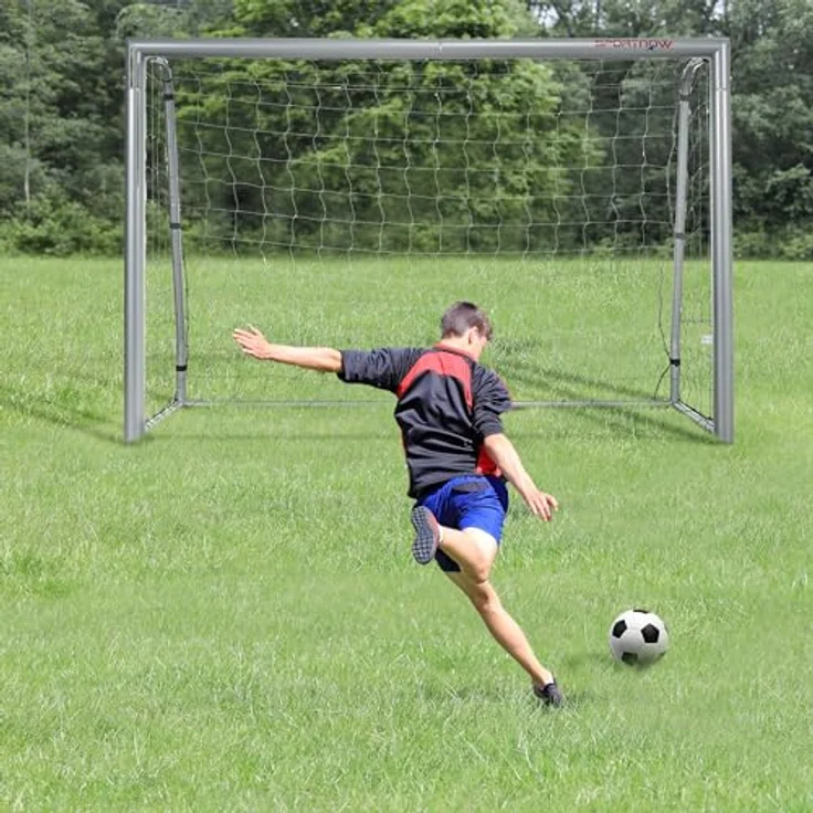 SPORTNOW Fußballtor mit PE-Netzgewebe, 240 x 85 x 160 cm, Stahl, für Garten, Grau – Bild 2