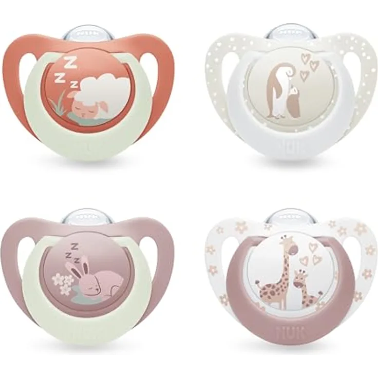 NUK First Choice Day & Night Baby Schnuller, orthodontischer Beruhigungssauger, leuchtet im Dunkeln, für 0-6 Monate, 4 Stück, beruhigt 99 % aller Babys