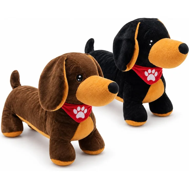 Bert Struis Plüsch Dackel 35 cm Kuscheltier mit Halstuch – weicher Kuschelhund in zufälliger Farbe (braun oder schwarz)