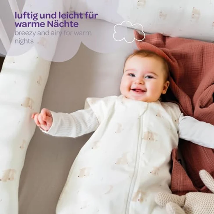Träumeland Sommerschlafsack Baby Carota 0.5 TOG, atmungsaktiv, 100% Baumwolle, Öko-Tex 100 zertifiziert, schadstofffrei, hautfreundlich (weiß) – Bild 4