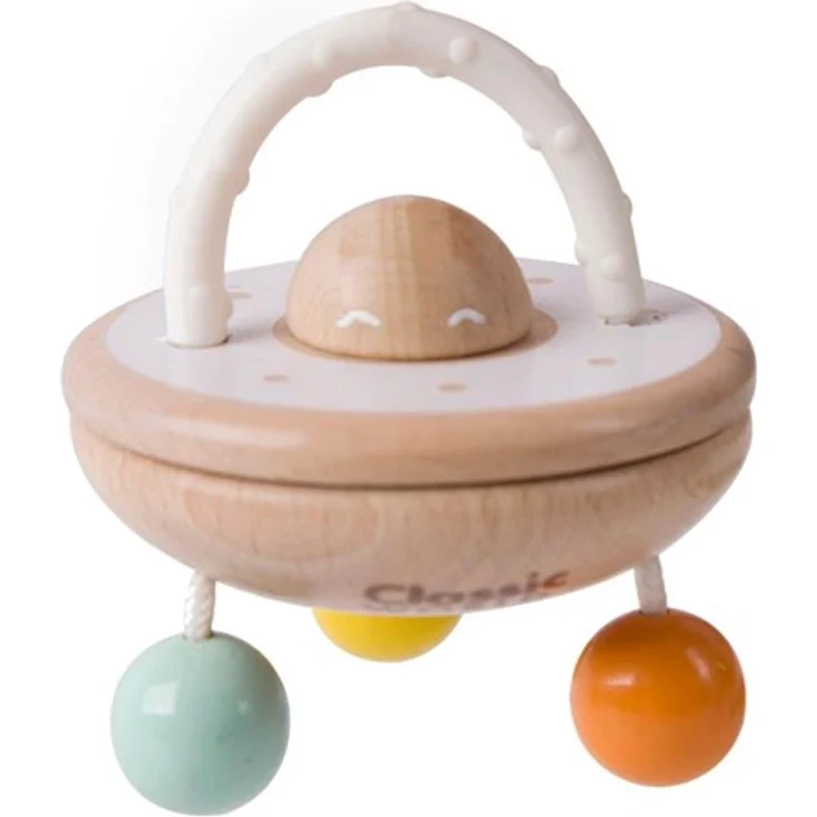 Classic World Ufo Rattle, Holzrassel mit interaktiven Kugeln und Geräuschen, sortiert – Bild 4