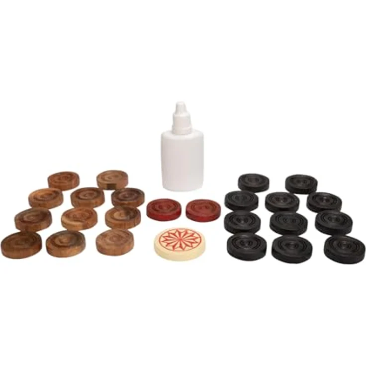 GICO Carrom Steine Komplettsatz, MB Economy Class - einfache, zweckmäßige Spielsteine - Schwarz/Natur/Rot, inkl. Striker 40 mm  – Bild 2