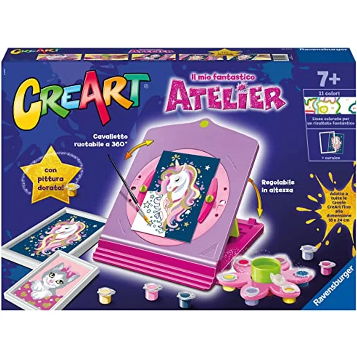 Ravensburger - Meine Fantastische Atelier CreArt, Set mit Ständer Einhorn Thema, Malen nach Zahlen, Kreatives Spiel Kinder 7+ Jahre