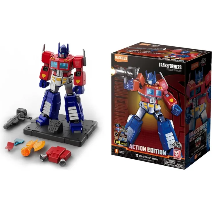 Dickie Blokees Fig.Transformers G1 Optimus Prime, Sammelfigur mit 188 Teilen, 45 beweglichen Punkten, beleuchteten Augen und Brust, mehrfarbig, 34,5 cm hoch