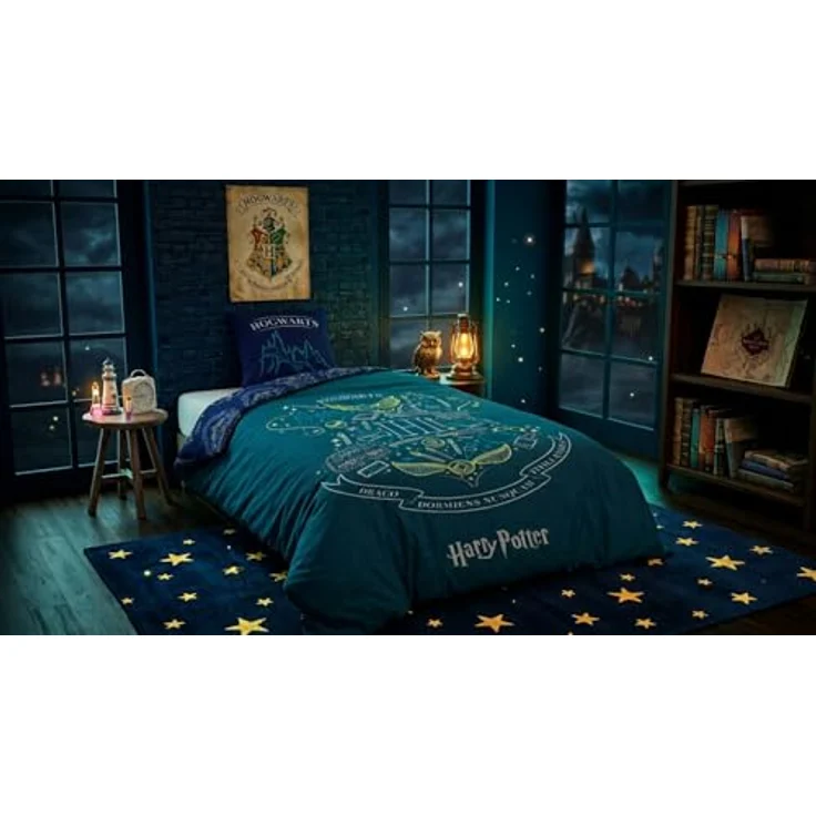 Aymax Parure de lit réversible Harry Potter - Blason -Hogwarts- - Bleue et Vert - 140 cm x 200 cm – Bild 2