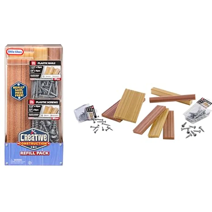 Little Tikes® Kinder-Werkzeug-Set Creative Construction, Nachfüllpack mit Holzoptik-Nägeln und Schrauben, 9 Teile – Bild 3