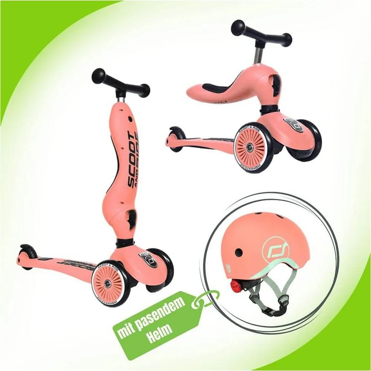 Scoot and Ride Highwaykick 1 Lauflernhilfe Rutscherfahrzeug und Scooter inkl. Helm, Rosefarben