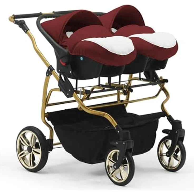 Elcar Zwillingskinderwagen 5 in 1 Duet Lux Goldedition inkl. Autositze und Iso Bases - 14 Teile - in 20 Farben – Bild 4