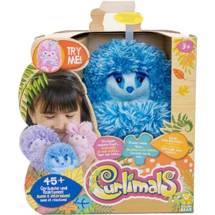 Curlimals Blue der Dachs - Interaktives Plüschtier mit 45 Geräuschen und Reaktionen, flauschig, 14 cm groß – Bild 2