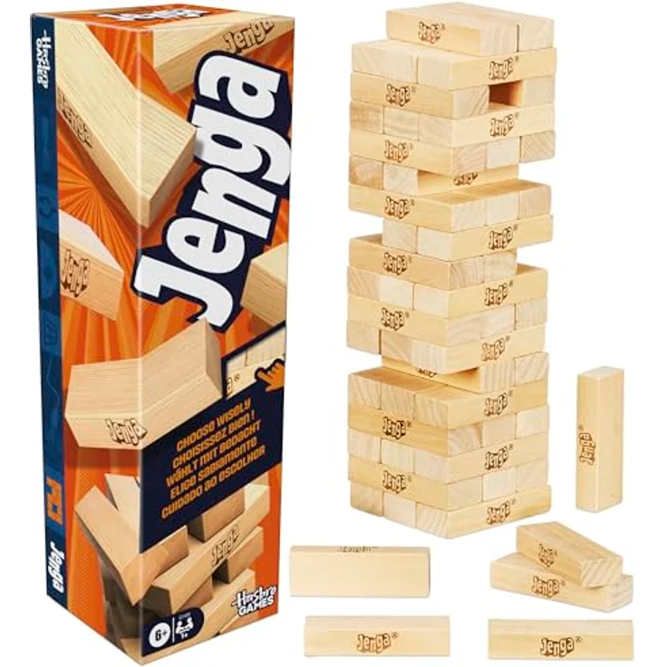 Hasbro Jenga Spiel, mit digitalem Würfel und kostenloser Web-App, klassisches Holzspiel für 2-4 Spieler, ab 6 Jahren – Bild 1
