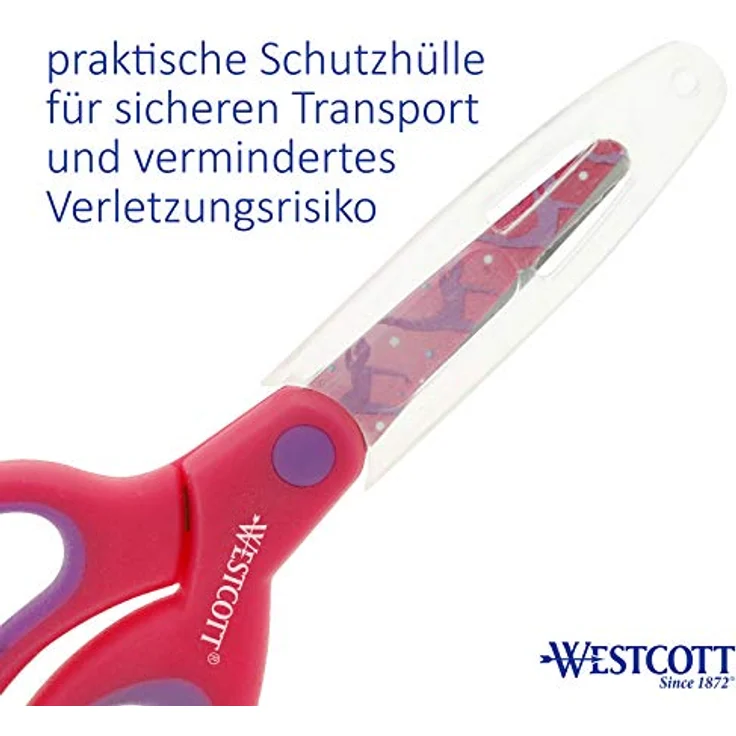 WESTCOTT Sporty Softgrip Kids, Kinderschere für Rechtshänder, rosa, ergonomischer Softgrip, rostfreie Stahlklingen mit Gymnastik-Motiv, 13 cm Länge – Bild 5