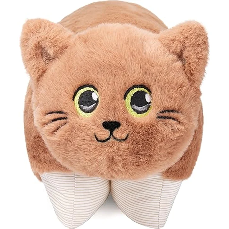 BRUBAKER Kuscheltier Katze - 2 in 1 Plüschtier und Kuschelkissen - 40 x 30 cm Beige Kuschelkatze mit Klettverschluss – Bild 2