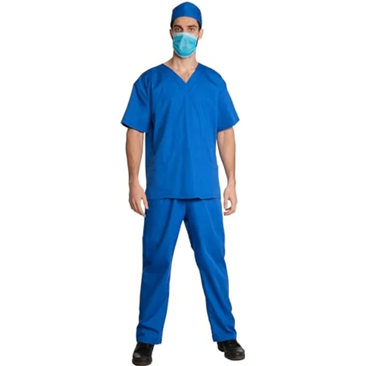 Maskworld Chirurg Kostüm mit Hemd, Hose, Kappe & Mundschutz blau - Größe: S-M - Anzug Verkleidung für Karneval, Fasching & Motto-Party – Bild 1